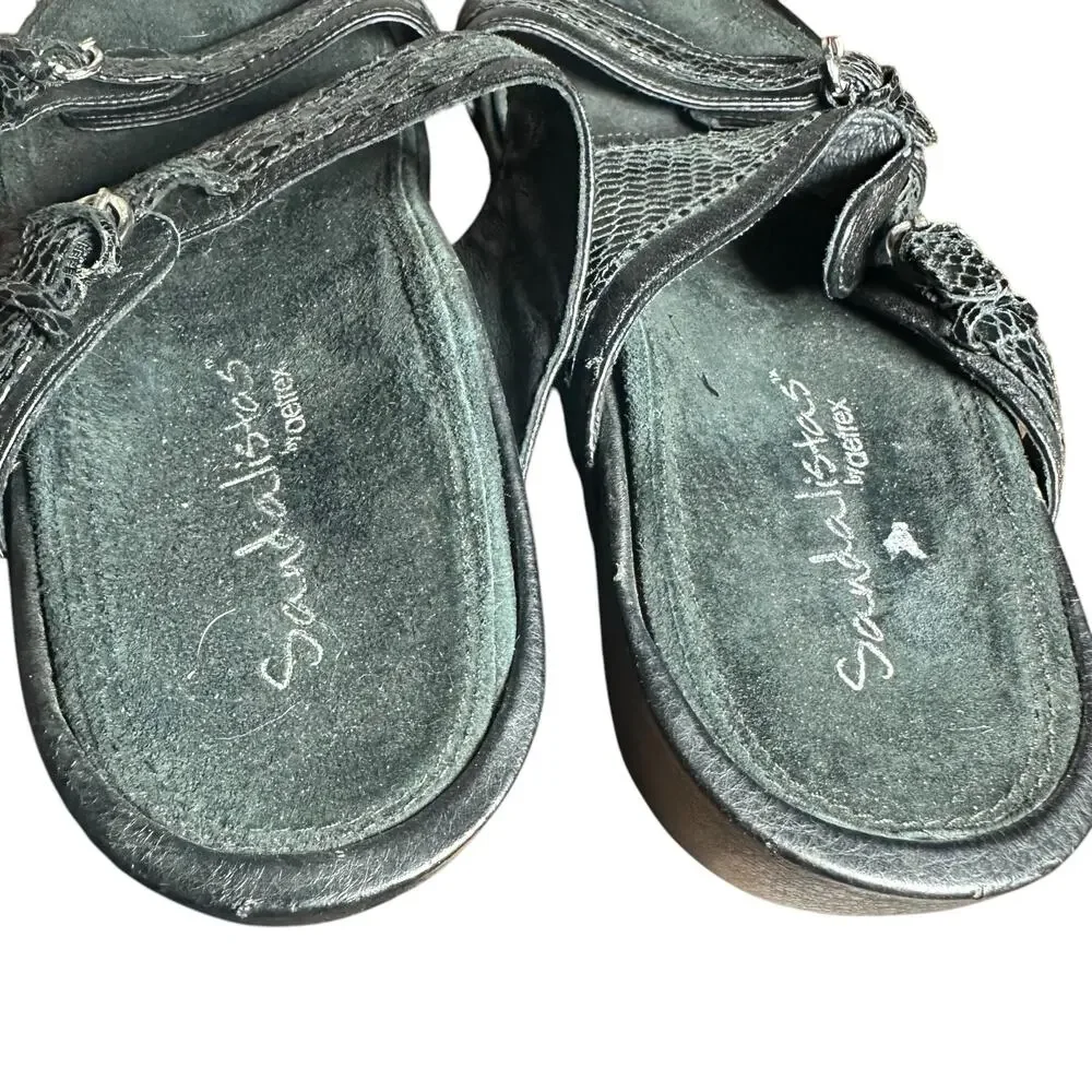 Aetrex Sandalistas Black Leather Sandals Adjustable Orthopedic Comfort Sz 8 1/2